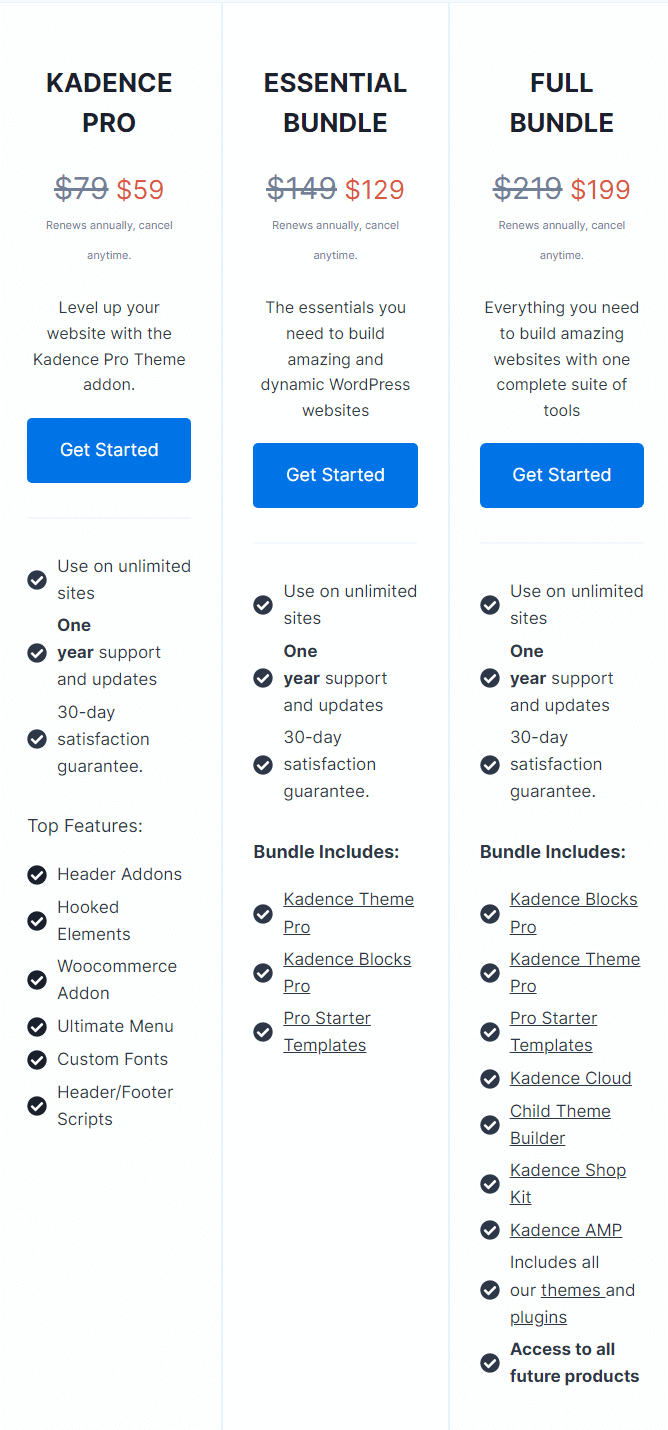 Kadence theme price