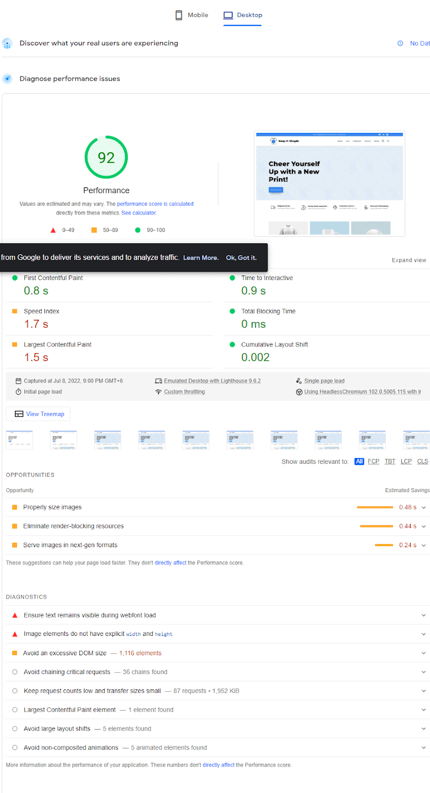 Speed test result after using Kadence theme 