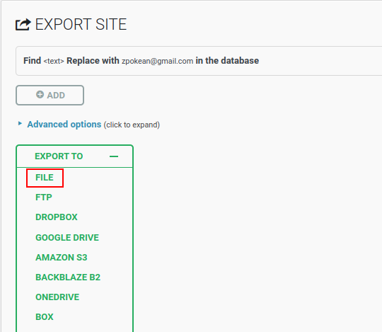 export file from wp migration plugin