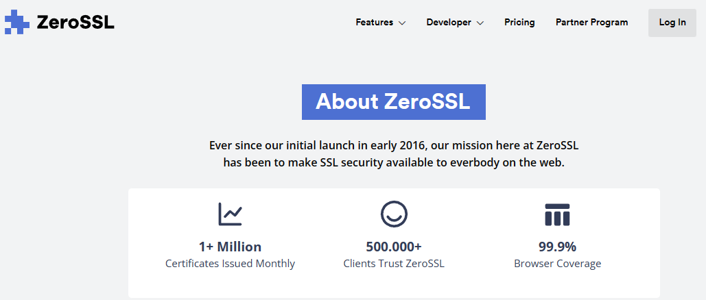 ZeroSSL stat page