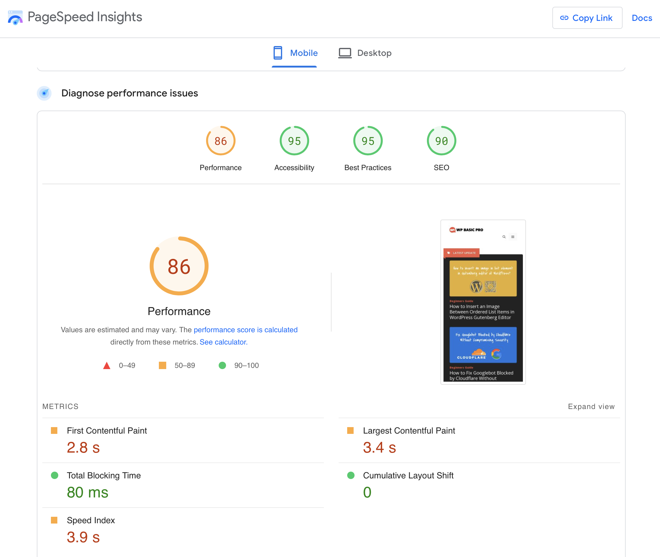 PageSpeed Insights Report