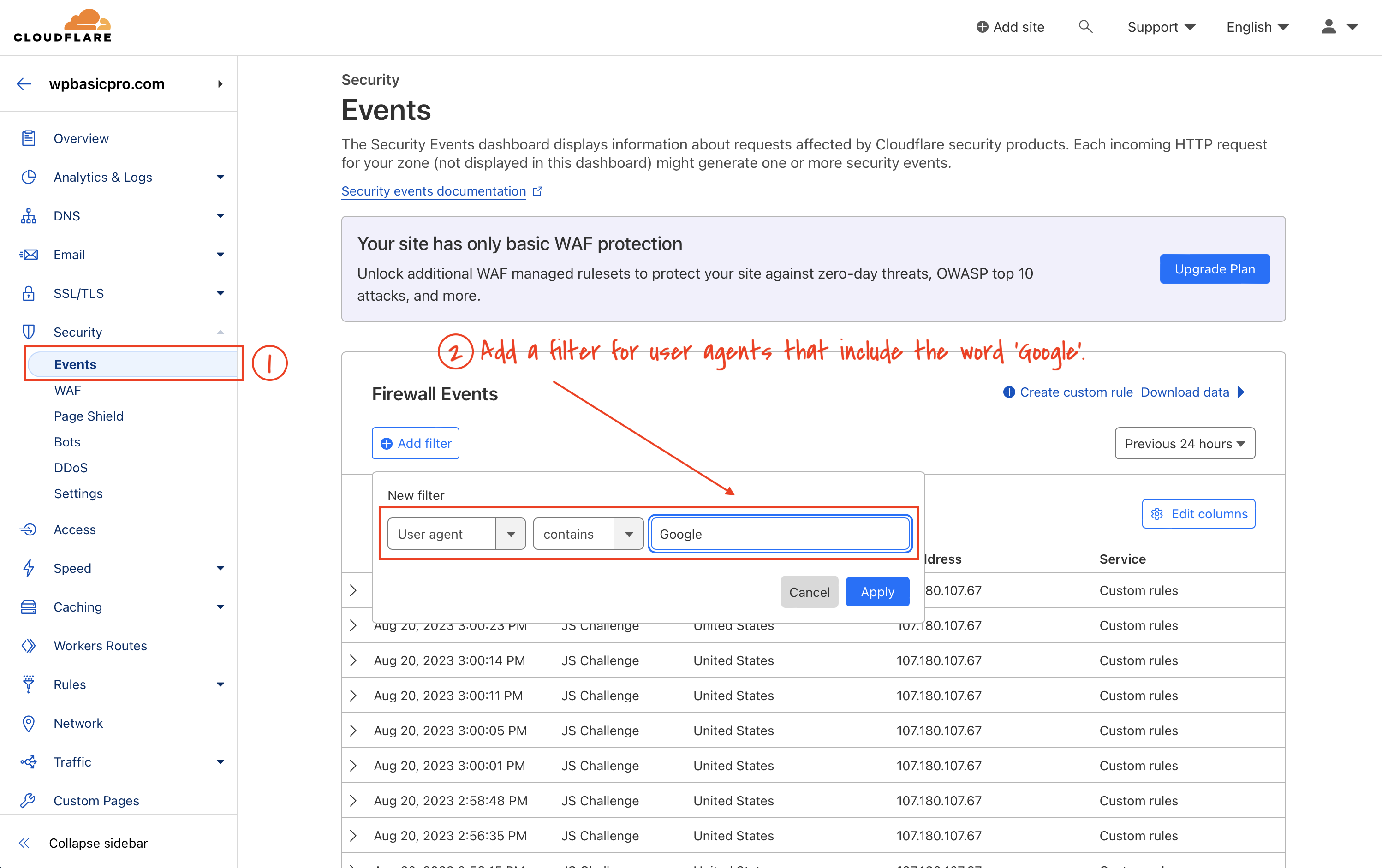 WAF User Agents Filter