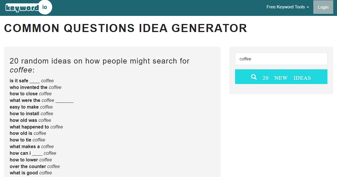 Keyword.io question ideas