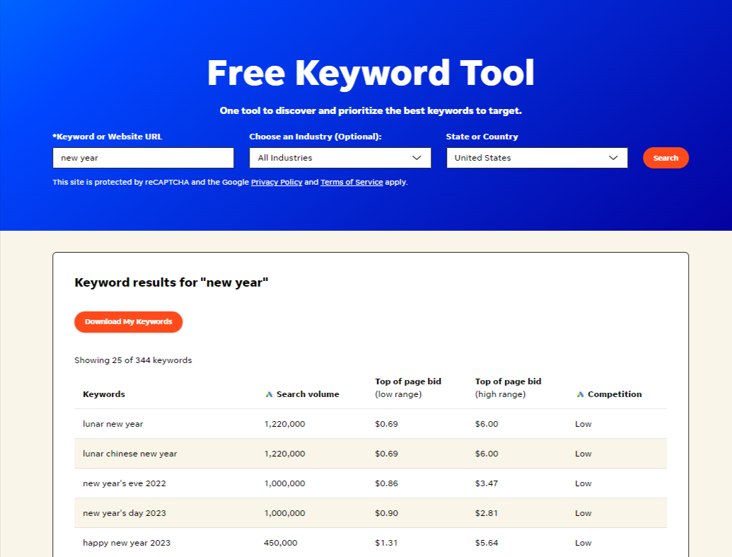 WordStream keyword search overview