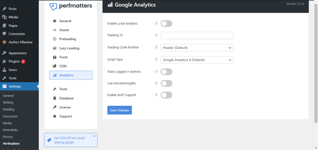 Perfmatters’ analytics interface