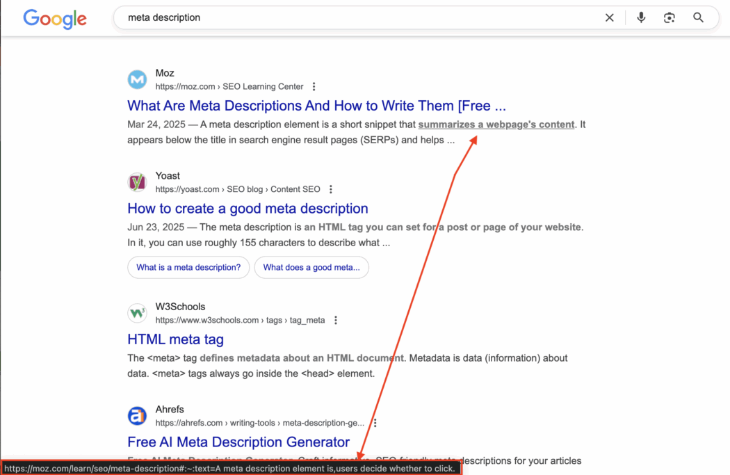 Scroll-to-Text Fragment Appearing in Meta Snippet